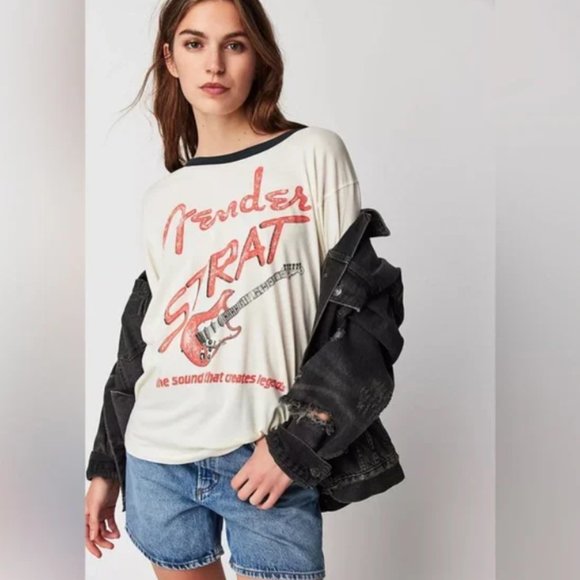 Free People Daydreamer Fender Strat Oversized Ringer Tee Womens XS - Picture 2 of 15